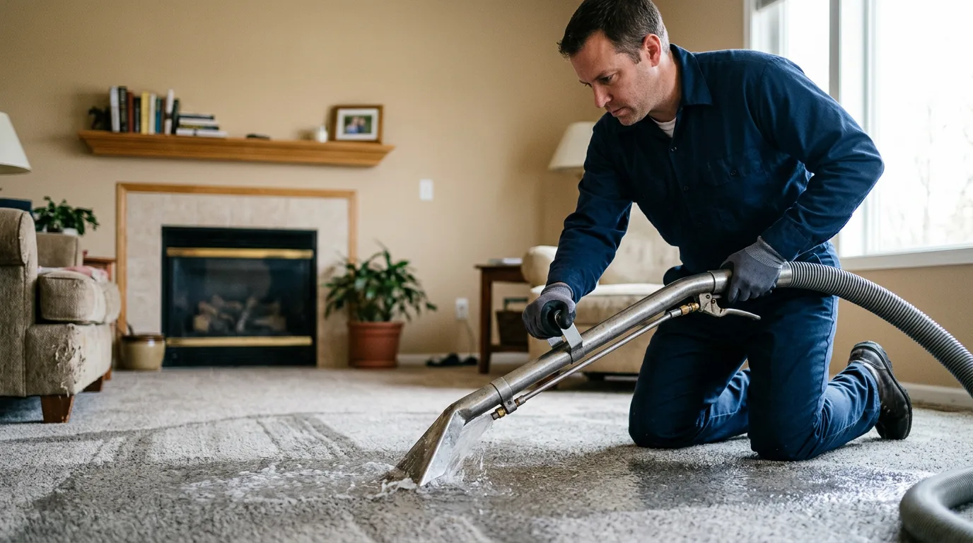 Water damage restoration technician working near Talco, TX